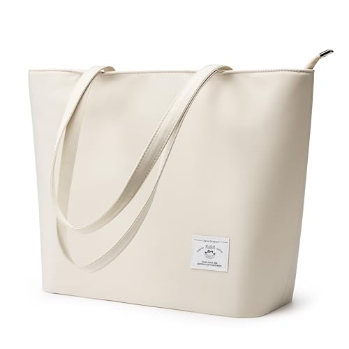 KALIDI Bolsa feminina grande à prova d'água bolsa de ombro com zíper casual Hobo bolsa de mão trabalho compras leve, Bege, Large