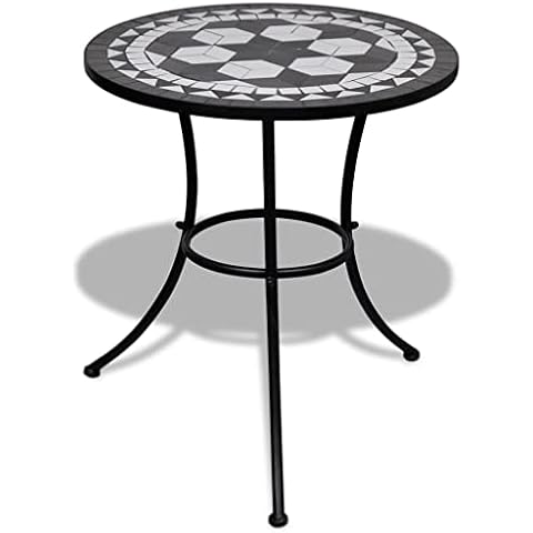 vidaXL Mesa Mosaico Jardín Cerámica Negro Blanco Cover