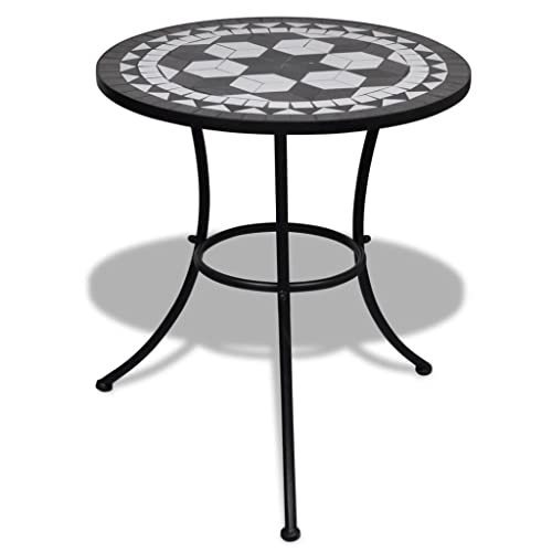 vidaXL Table Mosaïque Noir/Blanc Table d'Appoint Table de Jardin Meuble