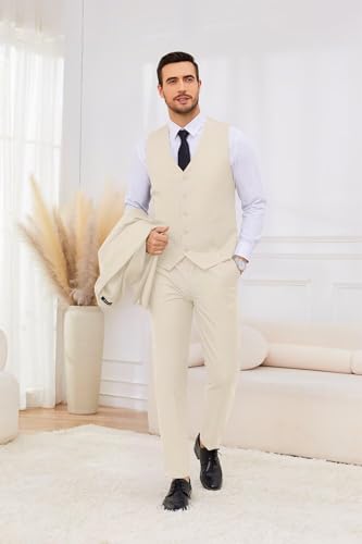 Men 3 Piece Herringbone Slim Fit Suits Wedding Tuxedos Single Breasted Two Button Peak Lapel Blazer Vest Pants Set ALV142