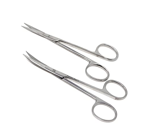 KaamKaaj Tools - Two Piece Set - Iris Dissecting Fine Point Scissors 4.5" Curved + Straight Made of Stainless Steel Ideal For fine Precision Delicate Tasks
