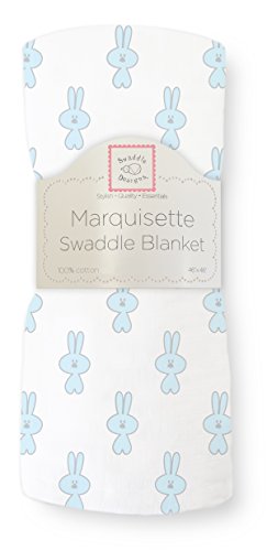 Image of SwaddleDesigns Marquisette Receiving Swaddle Blanket for Baby Boys & Girls, Soft Premium Cotton Muslin, Best Shower Gift, Pastel Blue Little Bunnie, Parent Picks Award Winner