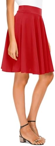 Urban CoCo Women's Basic Midi Skirt Versatile Stretchy Flared Casual High Waisted Skirt