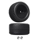 Pre-Glued Step Pin Rear Tires and Wheels 8mm Hex for Losi Mini-T 2.0 LOS41009 1/18 Stadium Truck Buggy Upgrades (Black Wheels)