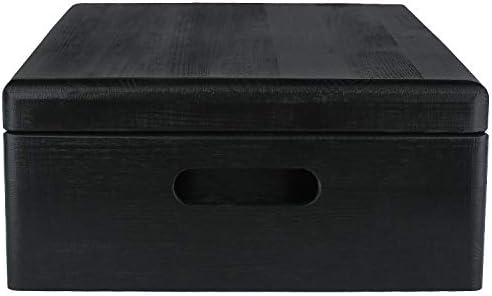 Creative Deco XL Black Wooden Storage Box | 40 x 30 x 14 cm (+/-1 cm) | with Hinged Lid & Handles | Gift Box for Tool Dog Toy Shoes Clothes Kitchen Document Storage | Wood Keepsake Memory Craft Chest