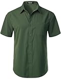 JEMITOP Men's Stretch Wrinkle Free Short Sleeve Texture Shirts Summer Casual Stylish Lightweight Button Down Beach Vacation Shirt Dark Green L