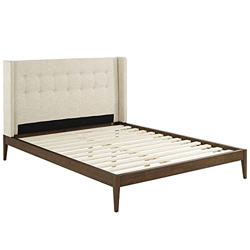 Modway Hadley Tufted Upholstered Wingback Queen Platform Bed In Beige #TOP2