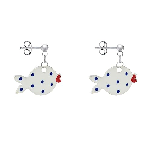 Boucles d'Oreilles Argent 925 Petit Poisson Émaillé Puces d'Oreilles Pois - 3