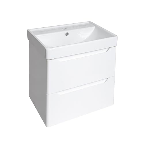 VR PVC Waterproof Bathroom Vanity Unit Ceramic Basin Sink Cabinet Wall Hung 500mm Varied Colours (White)