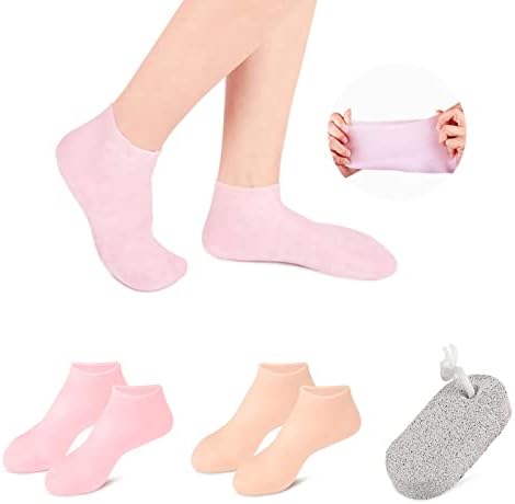 Moisturizing Socks, Aloe Socks, Foot Spa Gel Silicone Socks for Women (2 Pairs), Pedicure Socks for Repairing Dry Feet, Cracked Heel and Softening Rough Skin, Calluses, Pumice Stone for Feet
