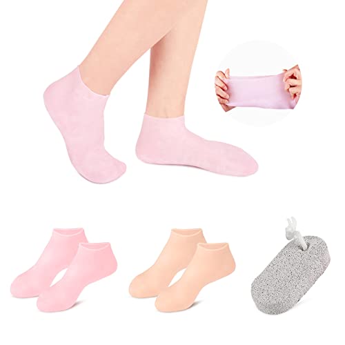 Moisturizing Socks, Aloe Socks, Foot Spa Gel Silicone Socks For Women (2 Pairs), Pedicure Socks For Repairing Dry Feet, Cracked Heel And Softening Rough Skin, Calluses, Pumice Stone For Feet #TOP4