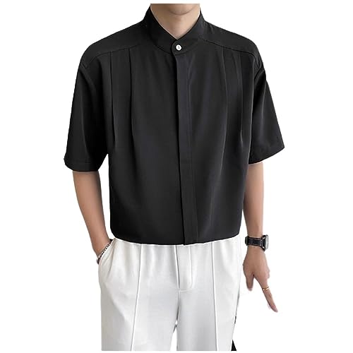 Chemise noire col chinois à manches courtes pour vos soirées d'été