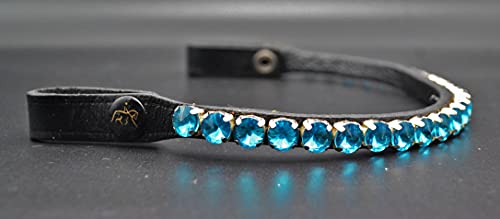 Aces Equine Superbe bandeau incurvé pour brides avec rembourrage en cuir souple - 12 mm - Bleu - Poney 35,6 cm Cover