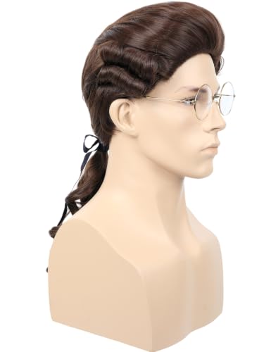 Mens Judge Colonial Wig with Glasses for Costume Cosplay Halloween Party