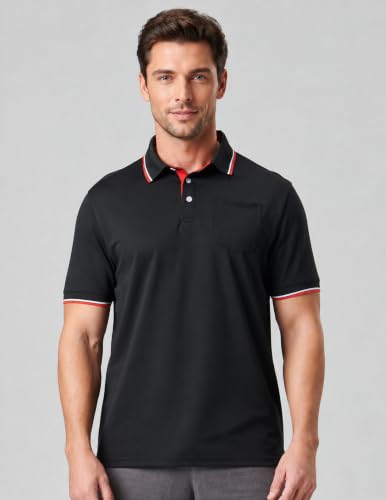 Image of 3-Pack Men's Performance Dry Fit Tech Golf Polo Shirts with Chest Pocket, Short Sleeve Active T Shirts