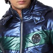 Image of Spykar Men's Standard Length Midnight Nylon Straight Fit Full Sleeve Plain Hooded Puffer Jacket