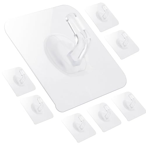 WLLHYF Self-Adhesive Small Wall Hooks Clear Square Strong Shower Pothook Heavy Duty Waterproof for Kitchen Bathroom Office Door Window Hanging Hat Towel Picture (Style A- Fold Corners, 12)