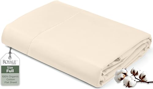 Image of Royale Linens 100% Organic Cotton Full Flat Sheet Only - Super Soft - Percale Top Sheets - Full Flat Sheet Sold Separately - Breathable, Cool & Crisp White Sheets Only (81 inch x 96 inch, Cream)