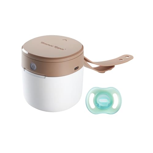 Tommee Tippee NightGlow Pod with 0-6m Ultra-Light NightGlow Soother Charge Glow in the Dark Dummies in 2 Minutes 3X AA Batteries Lithium Only or Mains-Powered USB Cable Portable UVC Steriliser
