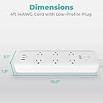KMC USB-C PD Surge Protector 6-Outlet Power Strip, 30W Power Delivery Port, 2 USB-A Ports, 980J Protection, 4-Foot Extension Cord, White - Image 4