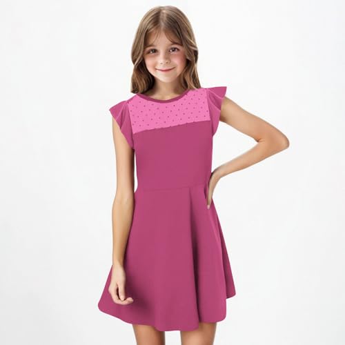 Girls Dressy Casual Dresses Summer Ruffle Sleeve Party Tank Dress Formal Trendy Polka Dot Print Swing Dress Vacation3