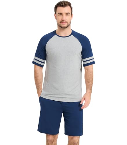Image of NACHILA Men's Bamboo Viscose Pajamas Set Raglan Short Sleeve Shorts Pjs