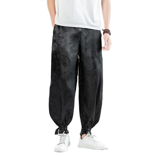 Pantalon traditionnel japonais dragon style sarouel Harajuku rétro noir pour homme