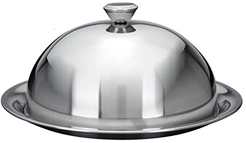 Cloche in acciaio INOX per cibo piastra piatto, con piatto da portata e coperchio bombato, Acciaio inossidabile, 30 cm