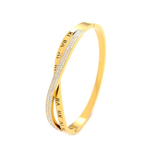 18K Gold Plated 316L Stainless Steel Bracelets Bangle Collection - 12 Unique Designs + Matching Diamond-Accent Titanium Steel Chain, Gift for Women