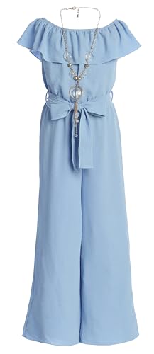 Image of iGirlDress Girls Wide Leg Off Shoulder Elegant High Waist Rompers Palazzo Pants Trousers Jumpsuits USA 4-14