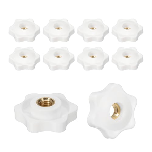PATIKIL M8 x 32mm Star Knobs, 10 Pcs Knurled Thread Through Hole Knob Screw-On Type Clamping Nuts Handle for T-Track Bolts Mechanical Equipment, White