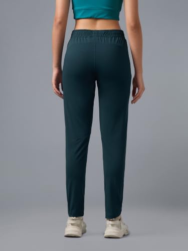 Image of TECHNOSPORT Women's Solid Straight Fit Track Pants with 4-Way Stretch, Moisture-Wicking Fabric, Mid-Rise Drawstring Waist & Pockets for Gym, Running, Workout and Everyday Athleisure
