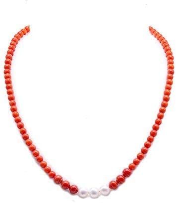 JYX Single Strand Coral Beads Necklace Natural 3.5-5.5mm Orange Coral Beads and freshwater Pearl Jewelry for Women (5-5.5mm/19")