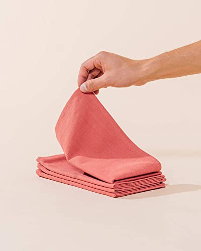 Caldo Linen Dinner Napkins - Rustic- Soft And Durable Cloth- Washable And Reusable - 4 Pack - 20X20 Inch (Coral) #TOP1