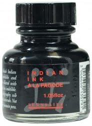 Sennelier Indian Ink A la Pagode Black 30ML โ Ideal for Detailed Ink Drawings, Calligraphy, and Mixed Media on Smooth Papers with Intense Black Pigment.