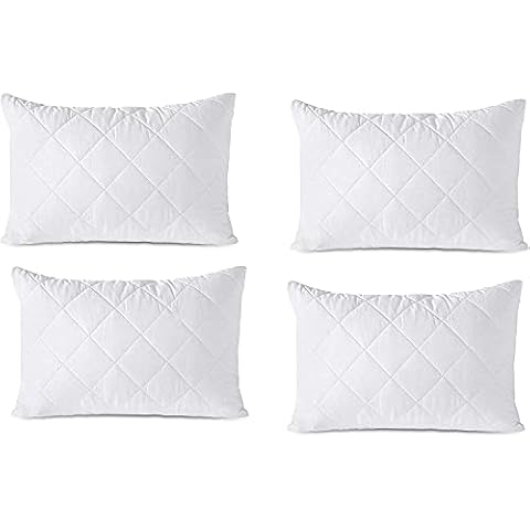 Oliver Bedding Quilted Pillow Protectors White Pillowcases, 100% Poly-Cotton Zippered Closure Bed Cover Pillows (Pack of 4) Cover