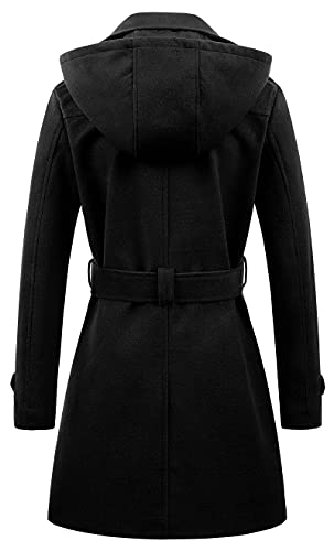 Chrisuno Women's Double Breasted Pea Coat Hooded Long Winter Trench Coat2