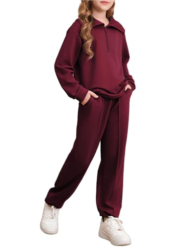Image of blibean Girls Fall Sweatsuits Half-Zip Collared Sweatshirt & Jogger Pants Set School Tracksuit Size 6-15 Years