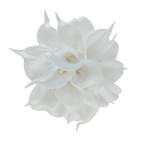 Wuudi 20pcs Calla Lily Bridal Wedding Bouquet Head Latex Real Touch Flower Bouquets (Pure White)