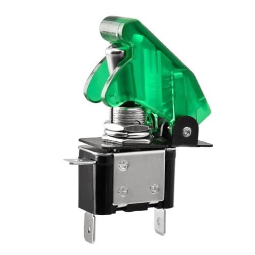 Heschen Metal Toggle Switch Flick Flip, 12V 20A, SPST, ON/OFF 2 Positon, 3 Pin, with Waterproof Cap (clear green)