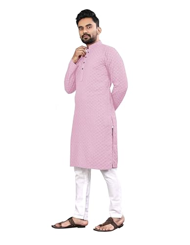 Image of Trustous Men's Indian Ethnic Wear Straight Lucknowi Kurta