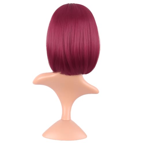 Image of MapofBeauty 12 Inch /30 cm Fashion Lady Short Straight Synthetic Flat Bangs Bob Wig (Blood Red)
