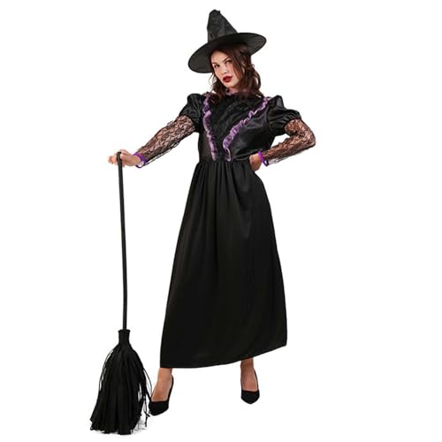 Robe de sorcière vintage d'Halloween avec son chapeau assorti ensemble 2 pièces