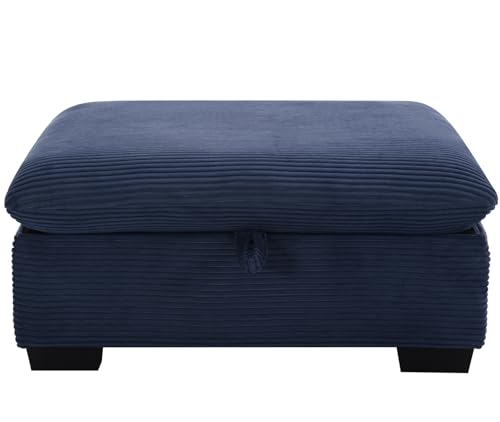 Flesser Corduroy Ottoman with Storage Navy Blue 35.8" x 32.7" Seats Storage Underneath,Large Storage Ottoman Foot Rest with Removable Lid