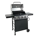 Grill Boss 4-Burner Outdoor Propane Gas Grill with Side Burner, Stainless Steel Lid, Push Ignition, Warming Rack, Wheels, Black