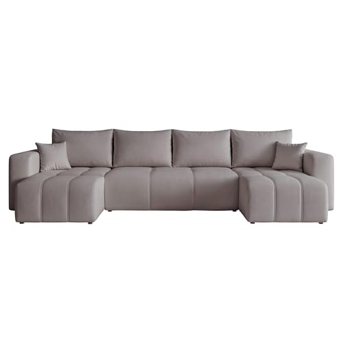 IDOHOME Modern U-Form Wohnlandschaft mit Schlaffunktion und Bettkasten, 318x145x79 cm, Liegefläche 125x273 cm, freistehend, komfortabel