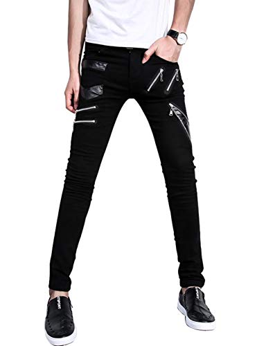 Rock Punk Men's Patch PU Leather Hip Hop Skinny Biker Pants