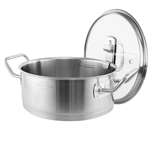 SILBERTHAL Casseruola induzione 20 cm - Acciaio inox - Pentola con coperchio di vetro - Triplo fondo