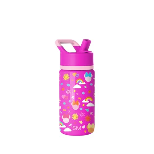 Image of Simple Modern Kids Summit Water Bottle with Straw Lid | Disney Minnie Mouse 14oz Stainless Steel Cup Insulated Tumbler for Girls, School | Minnie Doodle