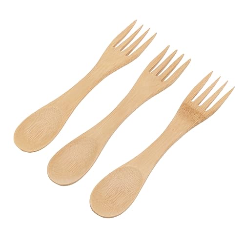 5pcs Spork Wooden 2-in-1 Spoon and Forks Wooden Spoons Household Spork